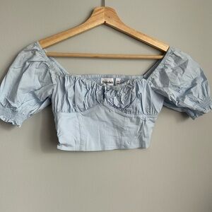 Aritzia Blue Puff Sleeve Crop Blouse